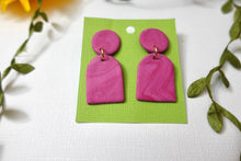 Load image into Gallery viewer, Pink marble arch dangle polymer clay earrings handmade
