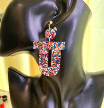 Load image into Gallery viewer, Rainbow dangle dot sprinkle  earrings | handmade resin earrings |

