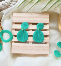 Load image into Gallery viewer, Teal blue green pebble stone dangle earrings
