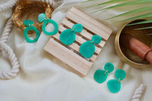 Load image into Gallery viewer, Teal blue green pebble stone dangle earrings
