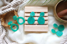 Load image into Gallery viewer, Teal blue green pebble stone dangle earrings
