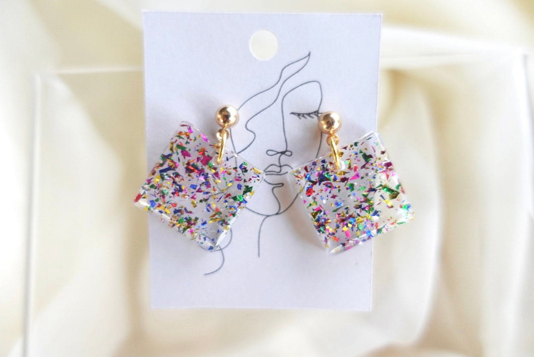 Square confetti earrings | handmade