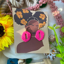Load image into Gallery viewer, Hot Pink textured leopard print dangle polymer clay earrings
