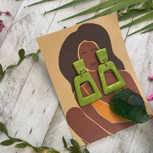 Load image into Gallery viewer, Lime Green retro Dangle Earrings | polymer clay |
