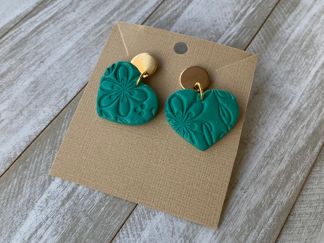 Greenish turquoise heart earrings