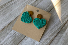 Load image into Gallery viewer, Greenish turquoise heart earrings
