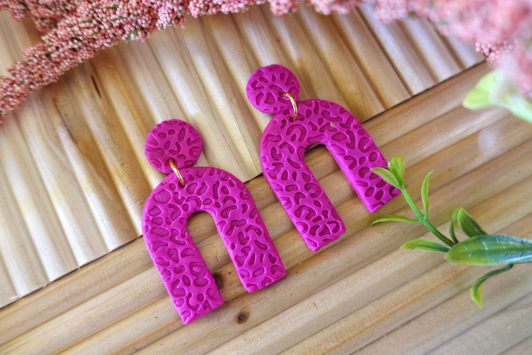 Large Pink Texted Dangle Earrings | Handmade | Polymer Clay