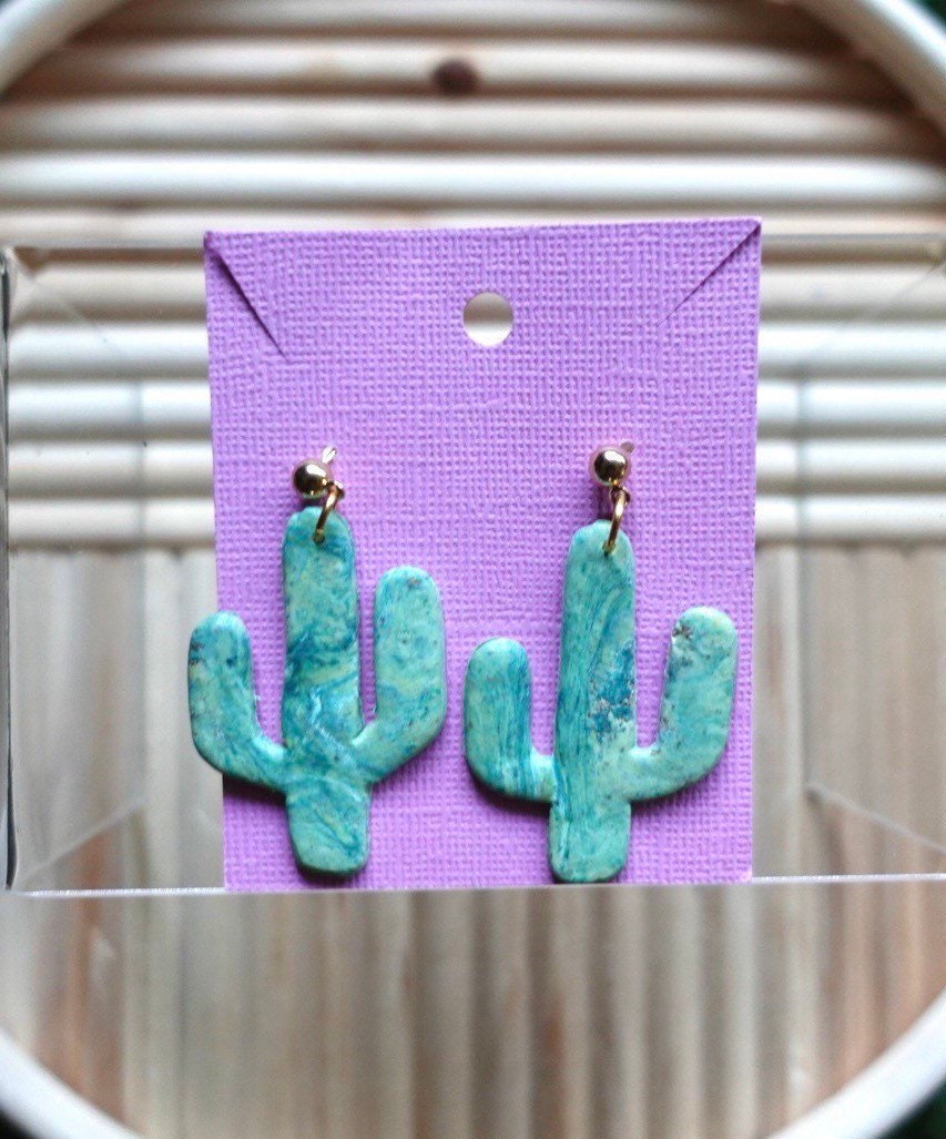 Green Cactus earrings | handmade |polymer clay