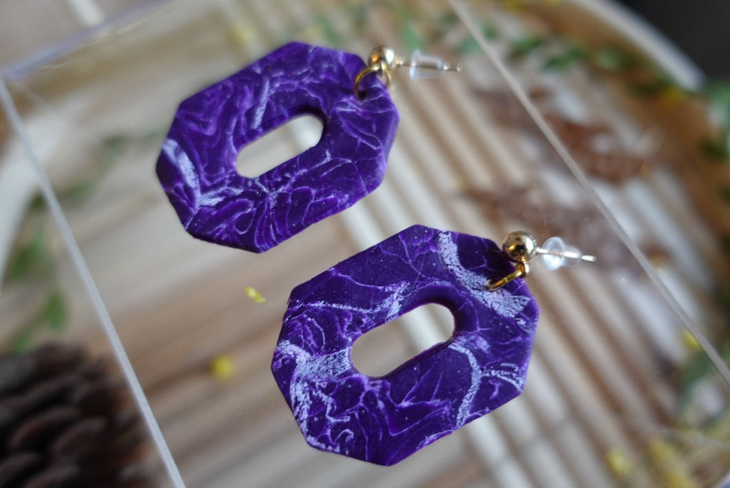 Purple and white marble polymer clay earrings