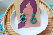 Load image into Gallery viewer, Turquoise and white marble hoop polymer clay earrings | handmade | gift
