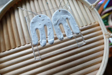 Load image into Gallery viewer, White | square textured | polymer clay dangle earrings
