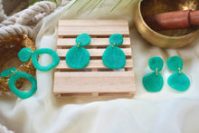 Load image into Gallery viewer, Teal blue green pebble stone dangle earrings
