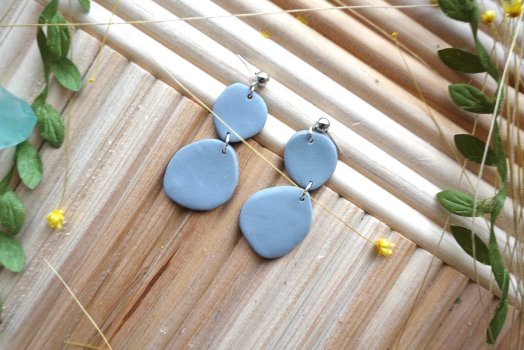 Grey Stone Pebble | Dangle Earrings | handmade | polymer clay earrings |