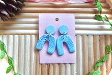 Load image into Gallery viewer, Light blue textured arch earrings | handmade | polymer clay earrings | lightweight |
