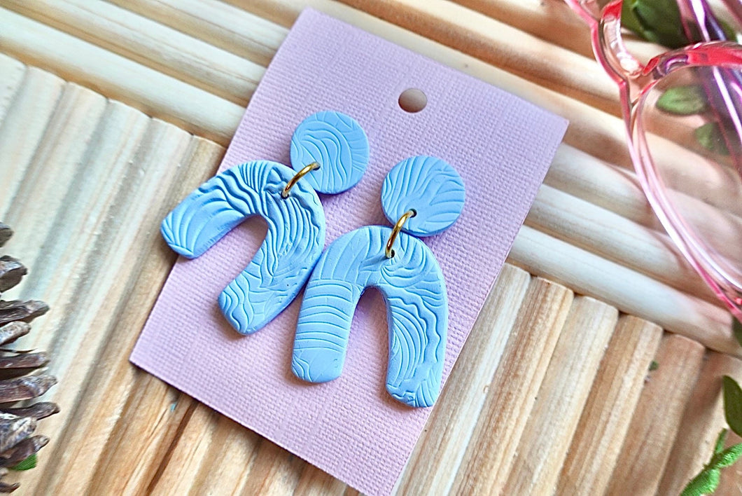 Light blue textured arch earrings | handmade | polymer clay earrings | lightweight |
