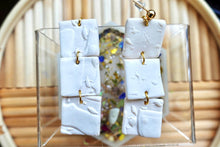 Load image into Gallery viewer, White | square textured | polymer clay dangle earrings
