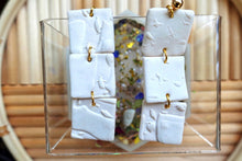 Load image into Gallery viewer, White | square textured | polymer clay dangle earrings
