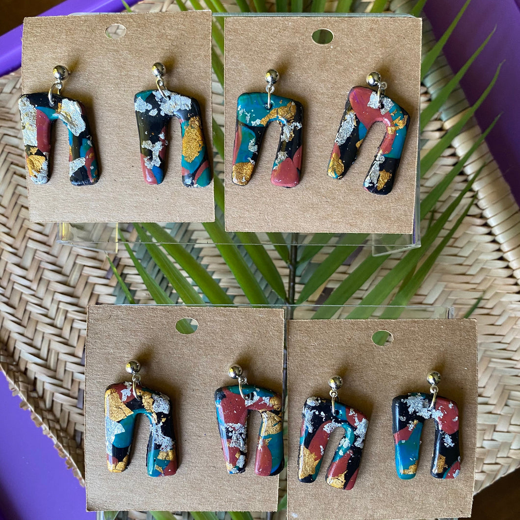 Organic shape dangle terrazzo polymer clay earrings