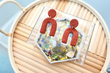 Load image into Gallery viewer, Texture terracotta arch dangle earrings | polymer clay | handmade |
