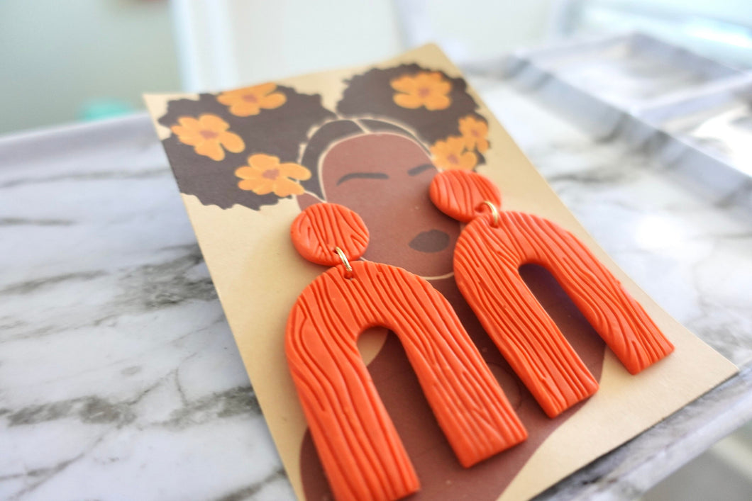 Orange XL Extra large arch polymer clay earrings earrings |