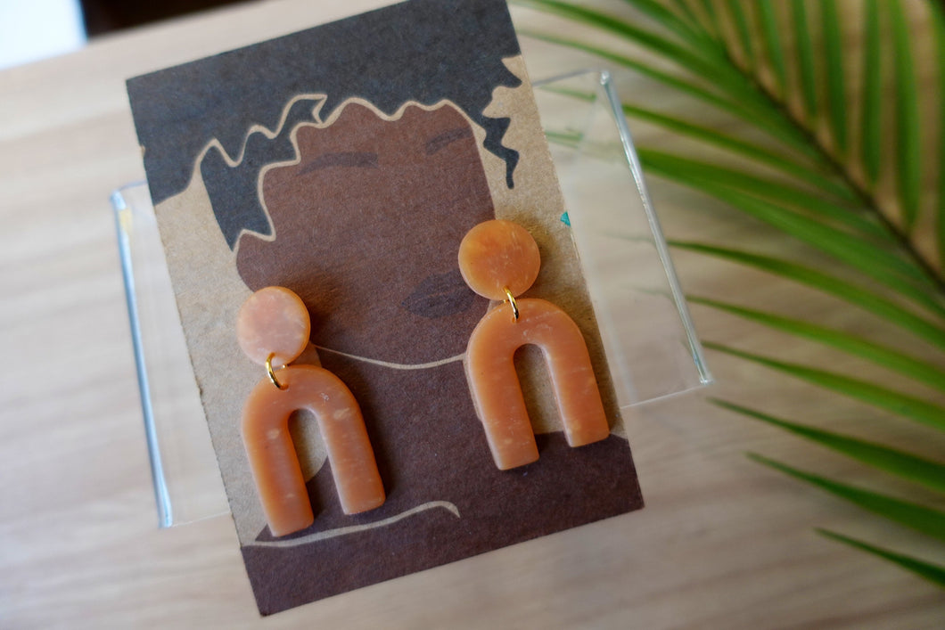 Light Brown polymer clay earrings | arch dangle | clear brown |