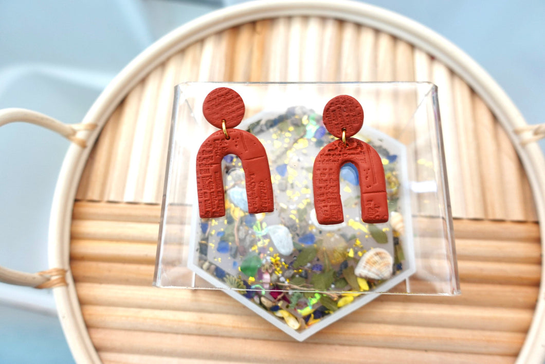 Texture terracotta arch dangle earrings | polymer clay | handmade |